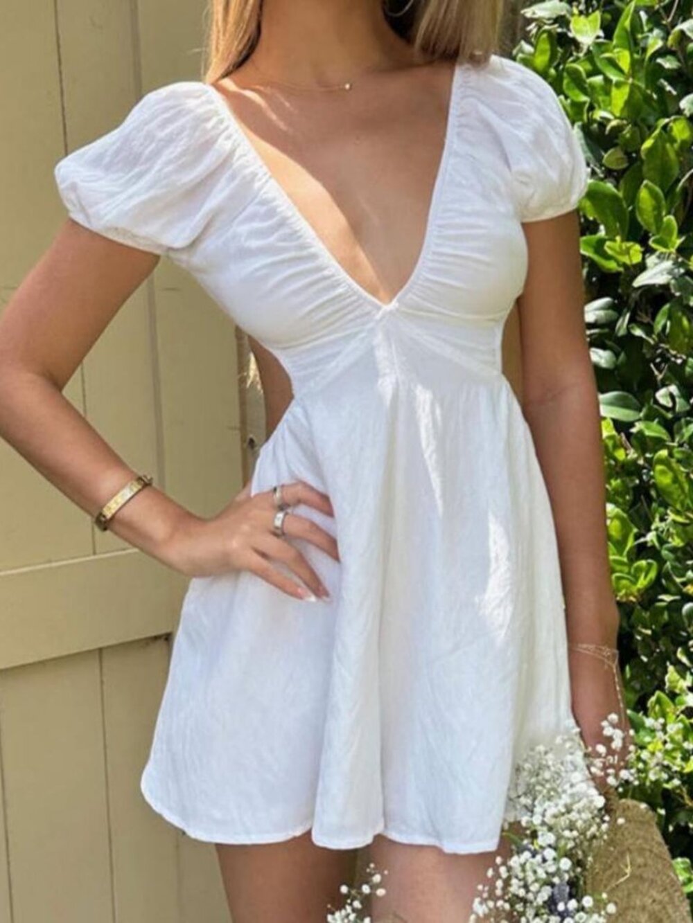 Made For You white open back cap sleeve romper